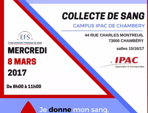 L'IPAC Chambéry organise un Don du Sang ! 